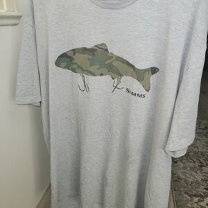 Mens Simms Camo Fish Graphic Tee - Light Gray